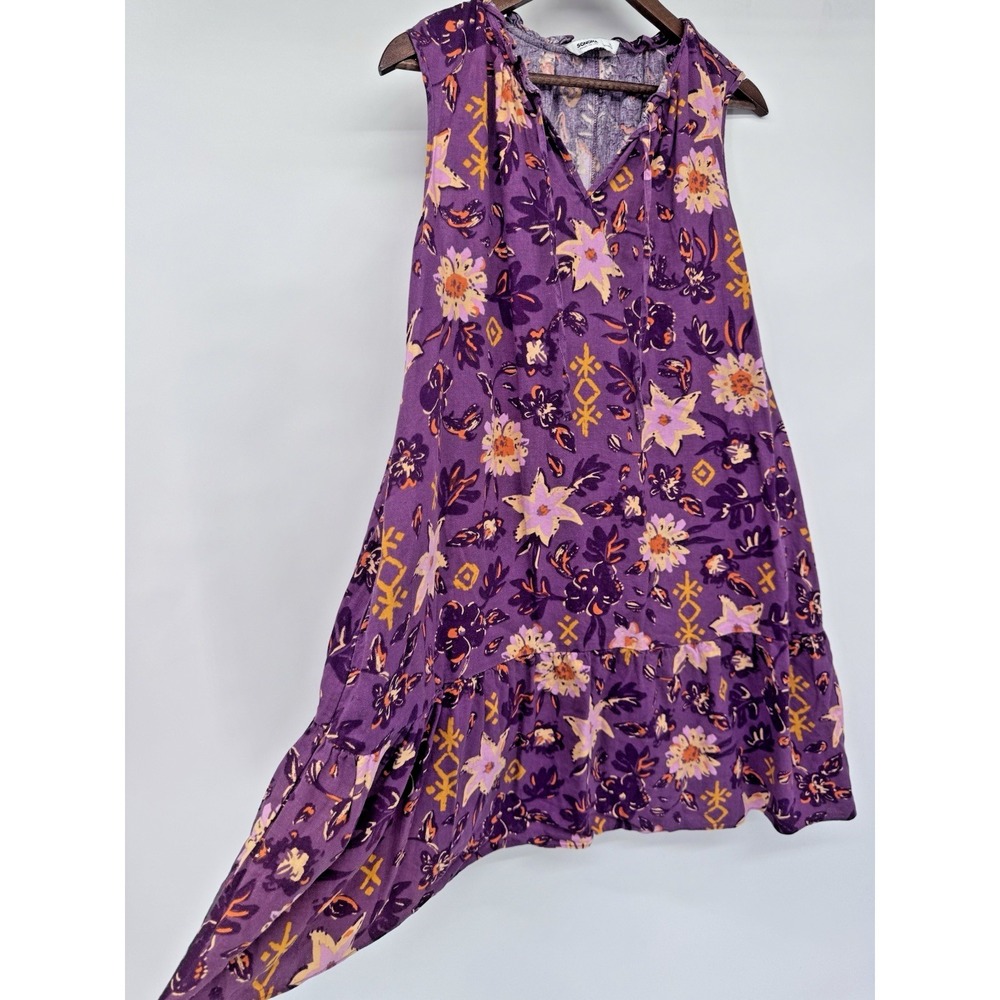Purple Floral Linen Dress Tiered Boho Cottage festival XL‎ whimsigoth fairy
